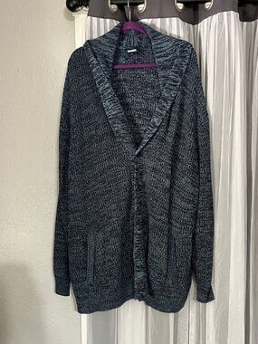 Men's Shawl Collar Cardigan Sweater in Navy and Gray